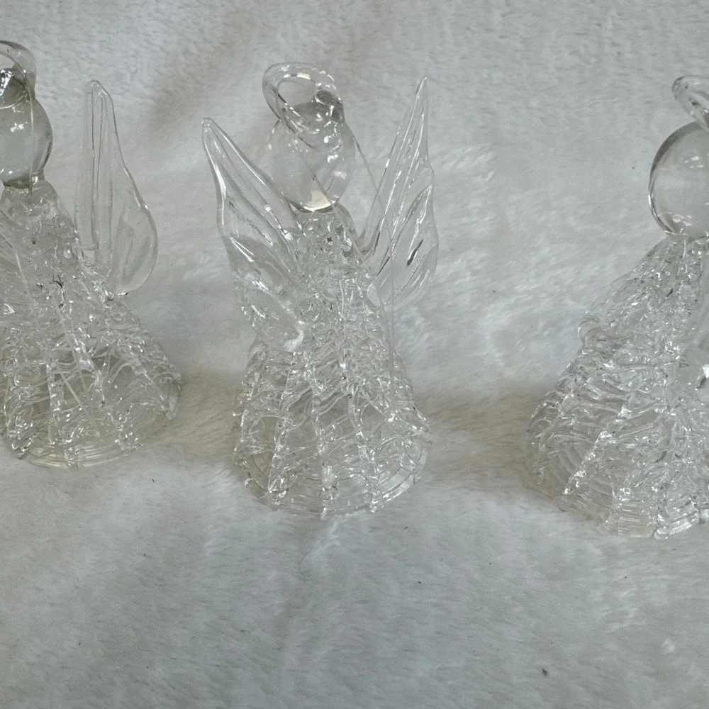 Vintage Spun Glass Angel (3) Christmas Tree (1)‎ Ornaments Lot Of 4 Clear Glass